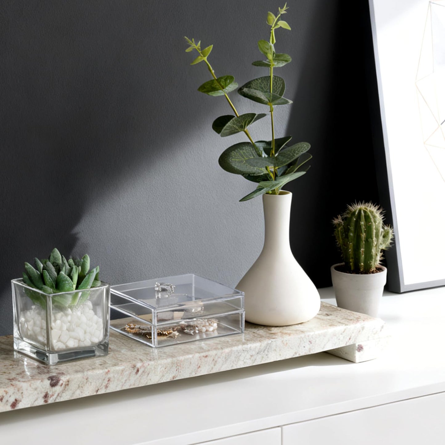 Erongoo Marble Tray Pedestal Stand, 16"x4" Marble Vanity Tray with Feet for Bathroom Counter, Rectangular Marble Riser for Kitchen Sink, Soap Dispenser Perfume Jewelry Stone Organizer (River White)