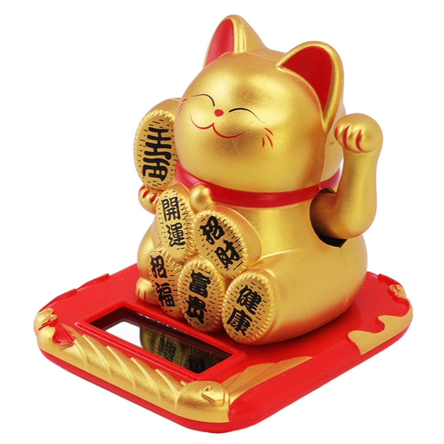 SASKATE Lucky Cat, Solar Powered Lucky Beckoning Maneki Neko Cat, Fortune Cat Statue Feng Shui Ornament for Home Car (Chinese Character Champagne)