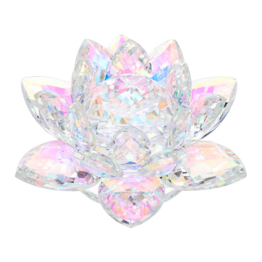 OwnMy Sparkle Crystal Lotus Flower Figurines Decorative Lotus Flower Ornament, 5 Inch Glass Lotus Feng Shui Decor Crystal Flower Paperweight for Home Office Tabletop Centerpieces