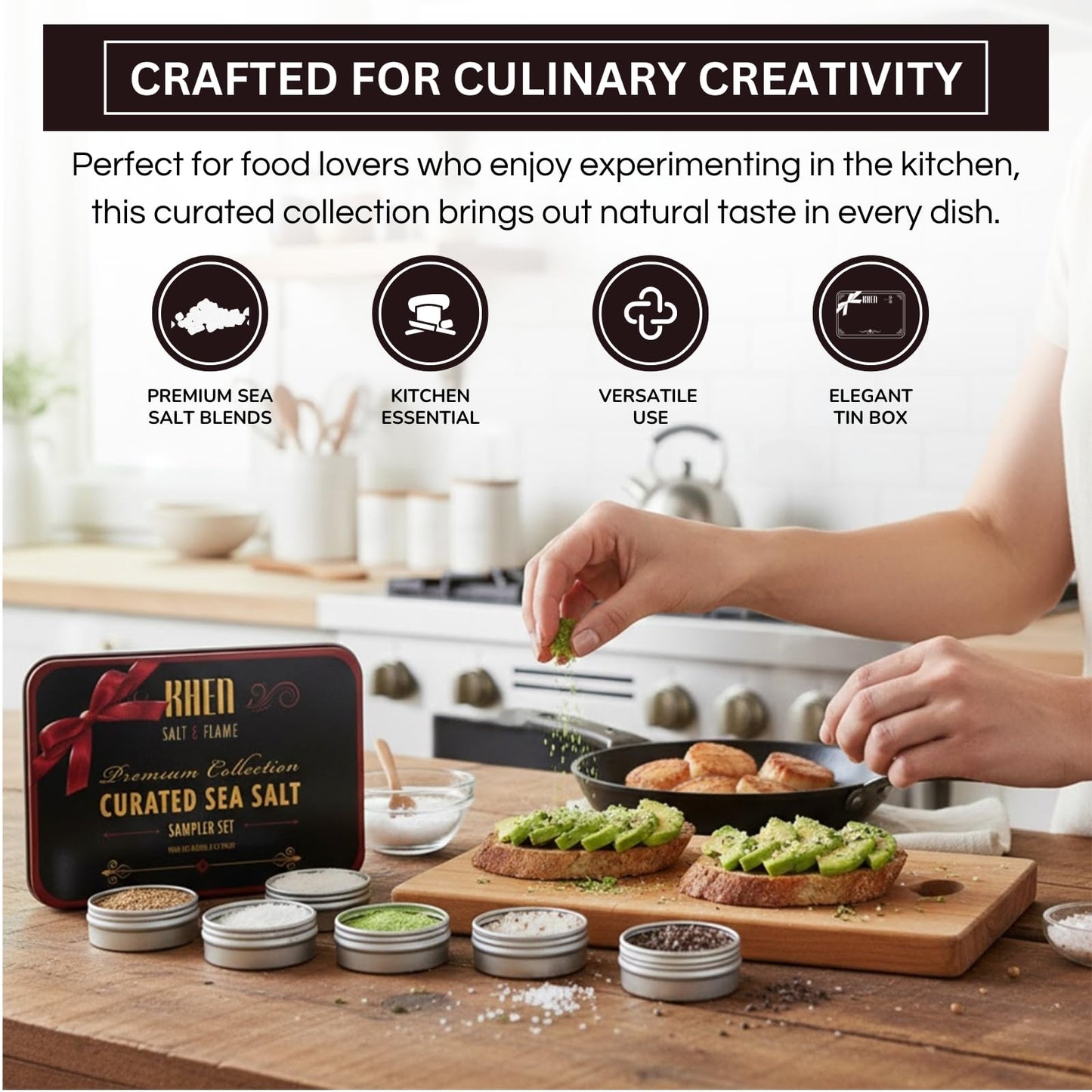 Curated Sea Salt Gift Set of 6 – Gourmet Chefs Collection Finishing Seasoning Variety Pack - Tin Gift Box | Sampler Cooking, Grilling & Baking | Assorted Natural Blends Foodies & Special Occasions