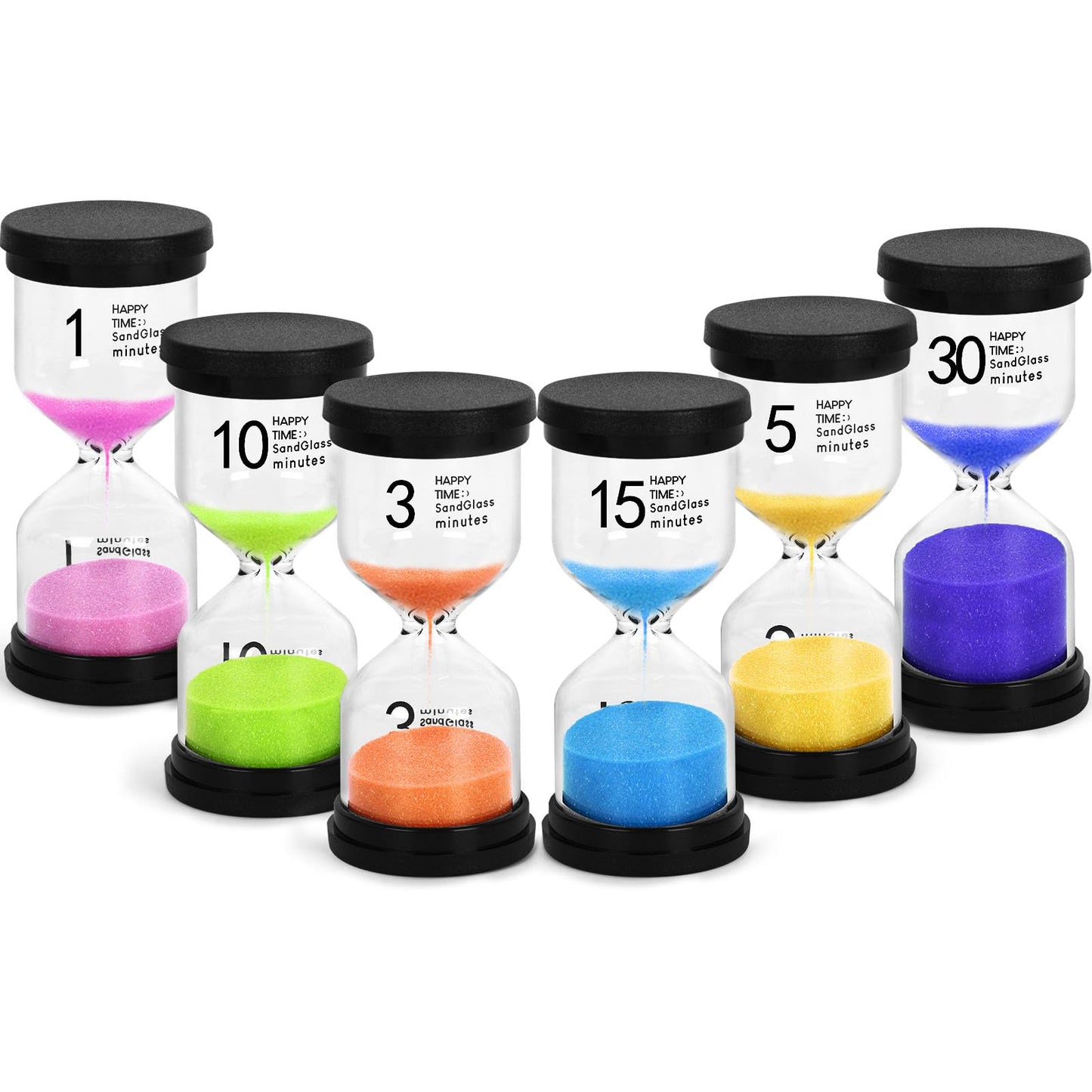 Shindel Sand Timers Set, 6PCS Colorful Hourglass Sandglass Timer 1/3/5/10/15/30 Minutes Sand Clock Timer for Games Classroom Kitchen Cooking Office