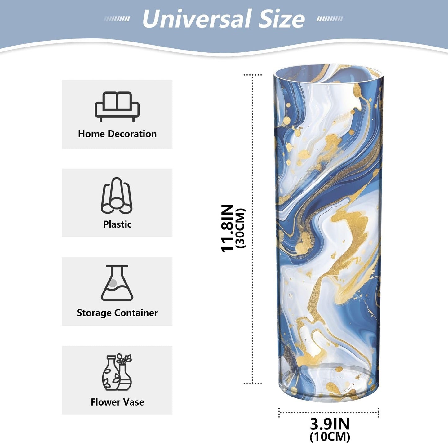 Marble Blue Gold White Plastic Vase, Creative Plastic Vase Flower Arrangement Bottle for Home Office Wedding Decor