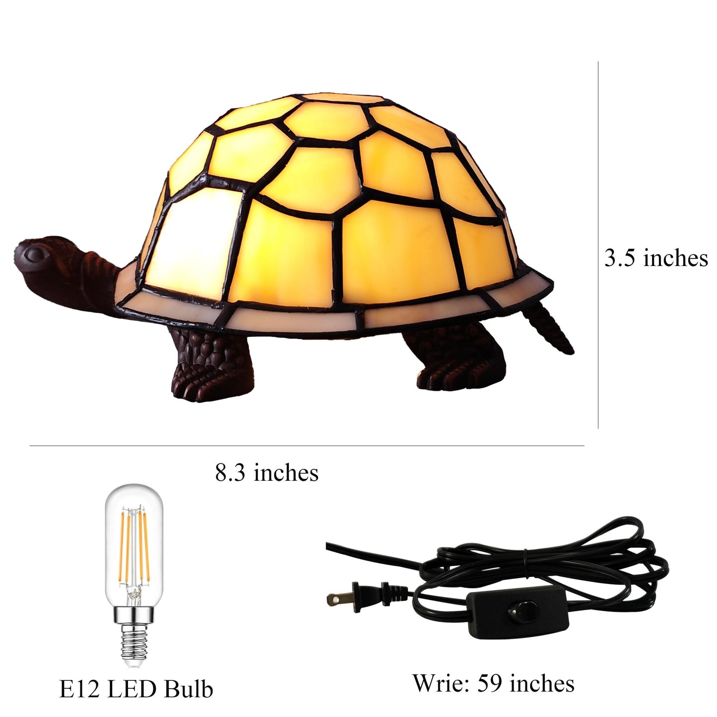 XPHMXP Cute Tortoise Lamp Cream Yellow Turtle Stained Glass Table Lamp Small Night Light Handmade Home Decoration Accent Gifts Light for Children Teenagers