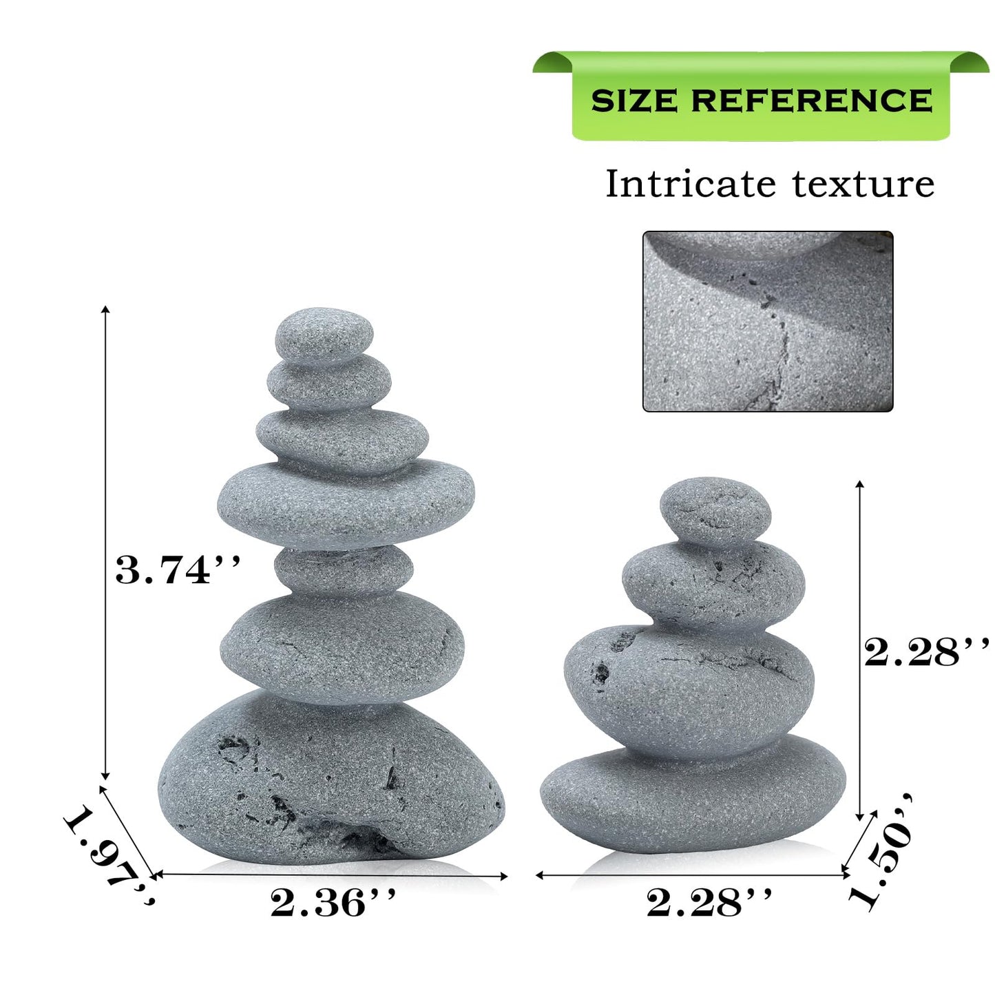 TkoYuHm Mini Stacking Rock Stone Decor Stacked Stone Sculptures Zen Cairn Statue Realistic Ornament for Garden, Fish Tank Home Office(Small+Large)
