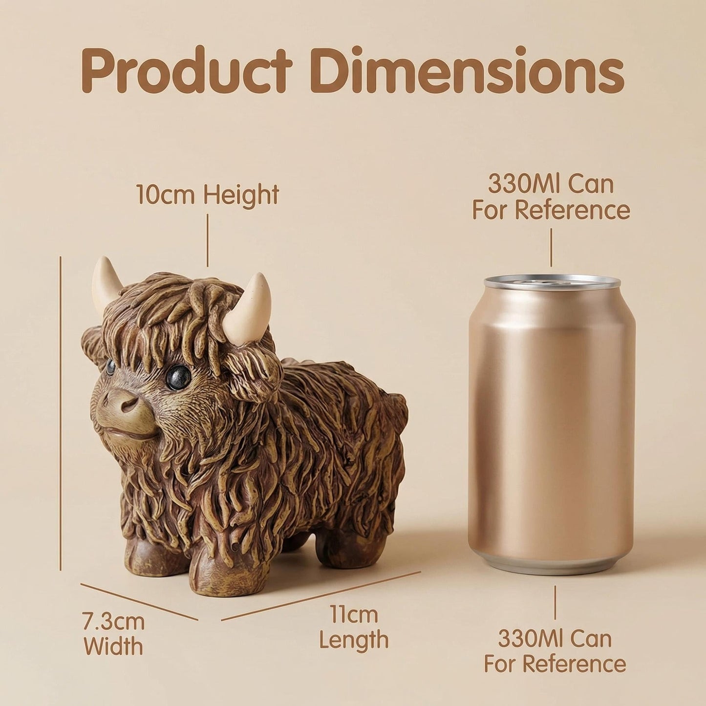 NYSCURE Nordic Cow Statue Resin Brown 4.3 Inch Highland Cow Figurine Scottish Calf Statues, Desk Bookshelf Decor Gardens Office Tiered Trays Living Room Ornament Gifts