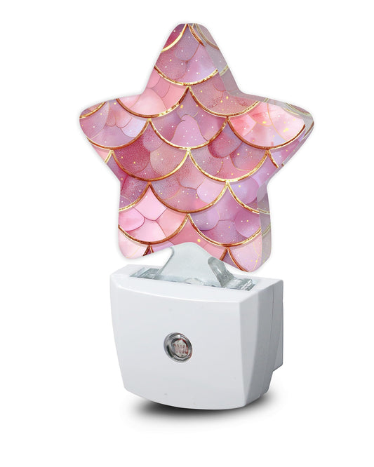 Pink Mermaid Night Light,Fish Scales Marble Plug-in Star Night Lights with Dusk-to-Dawn Sensor for Bedroom,Bathroom,Living Room Sleep Friendly Lamp for Women Girls Boys Gift,0.5W