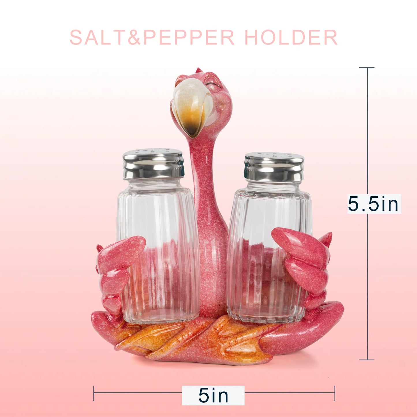 Decorative Flamingo Salt and Pepper Shaker Holder, Coastal Kitchen Decor (Flamingo)