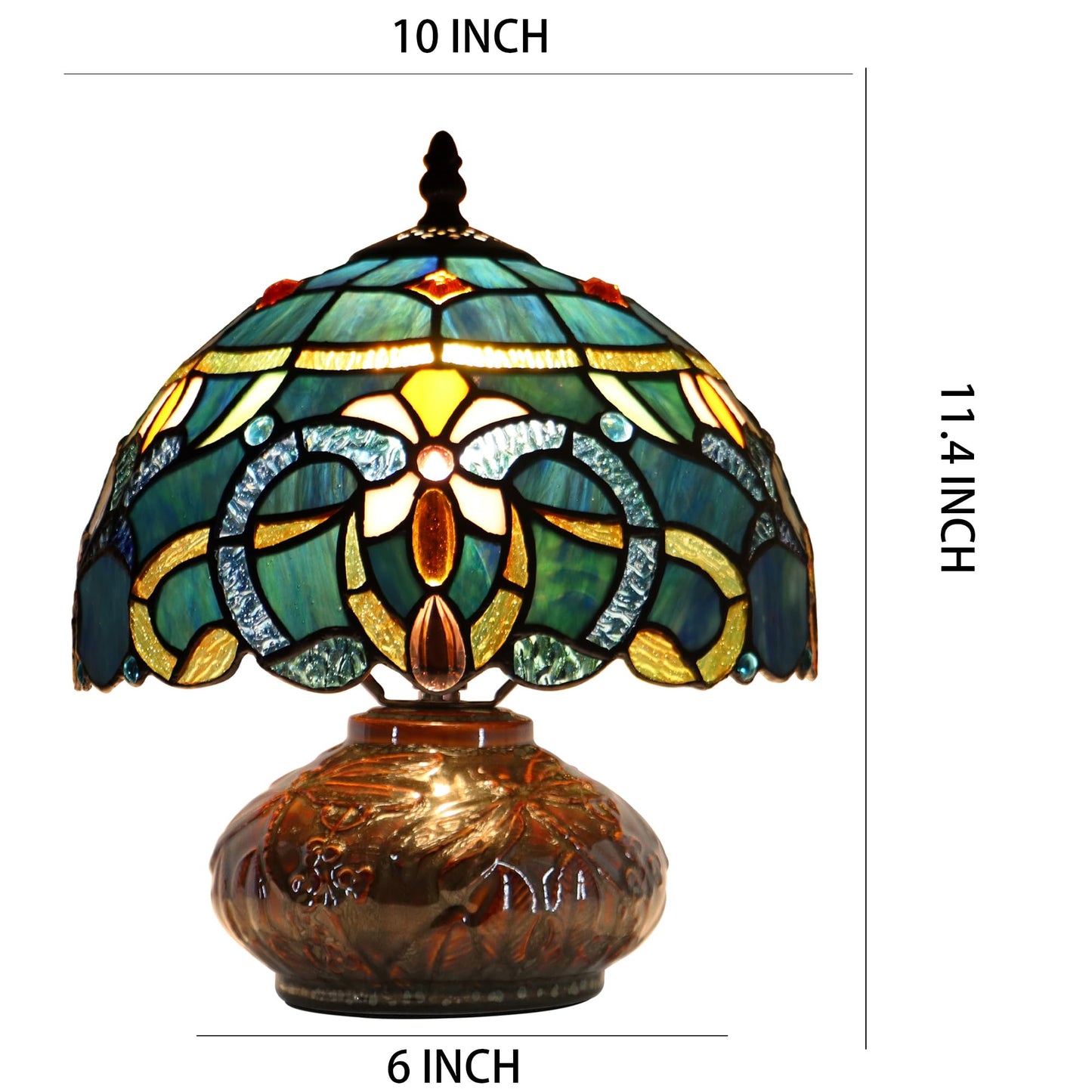 LXHCYOU Small Tiffany Table Lamp, 10X10X11 Inch Mini Stained Glass Mushroom Desk Light Memory Sympathy Ceramic lamp (Blue Baroque Style)