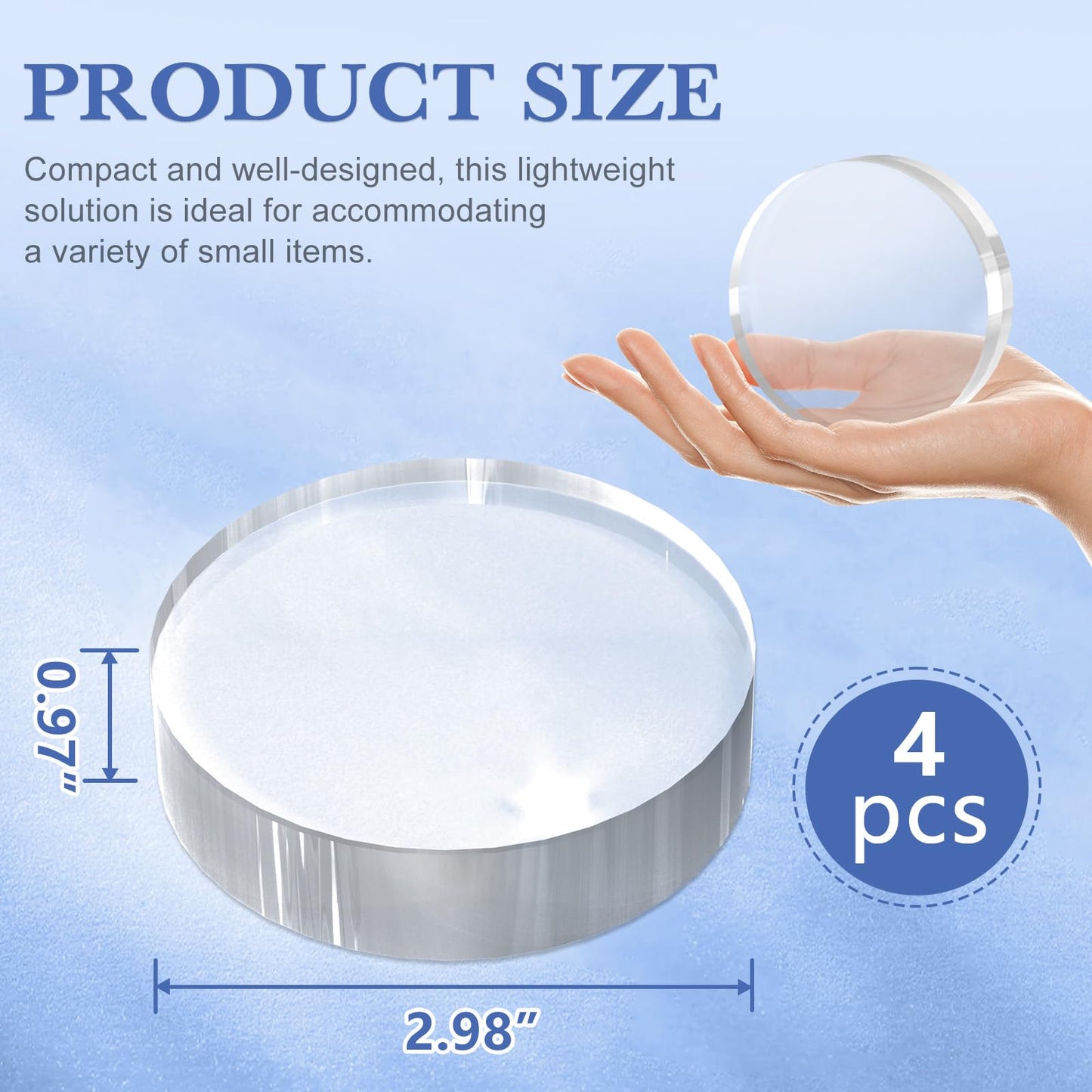 SAMYUCHO Acrylic Blocks 3 X 3 X 1 Inch 4 Pcs Acrylic Base Stand for Display Clear Block Round Riser Display Stands Pedestal Polished Cube for Jewelry trophy Props Collection Ring