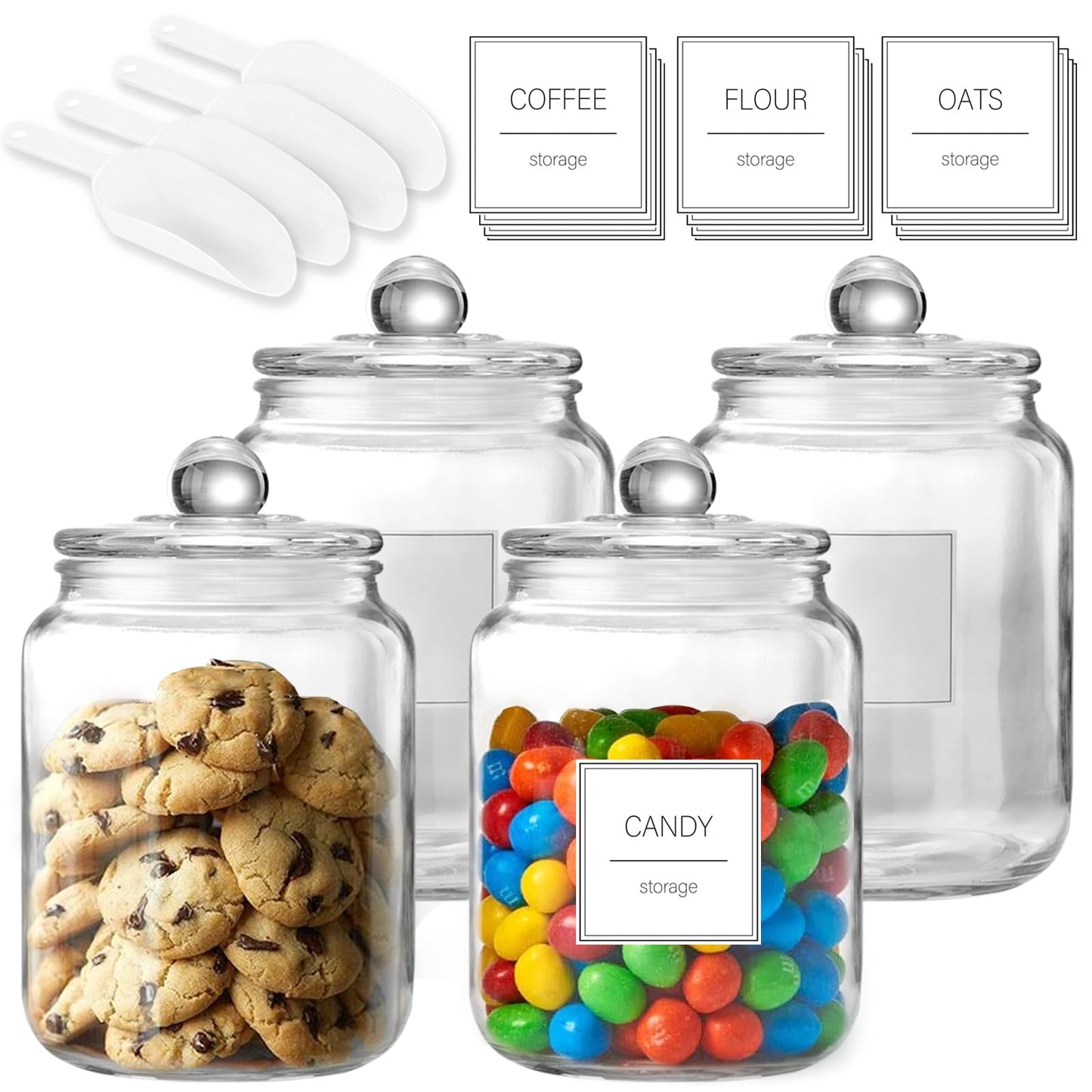 FyndraX Half Gallon Large Glass Jars with Lids, Airtight Storage Clear Containers for Kitchen, Laundry Room and Pantry Food Organization, Set of 4
