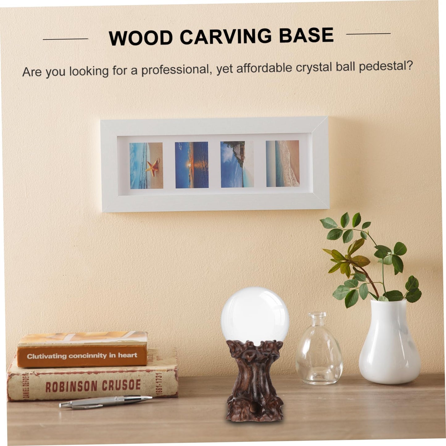CORHAD Wood Carving Base 2.16X1.96X1.57In Crystal Ball Stand Sphere Holder Pedestal for Home Decor Display Stands Easy Installation Sturdy Support