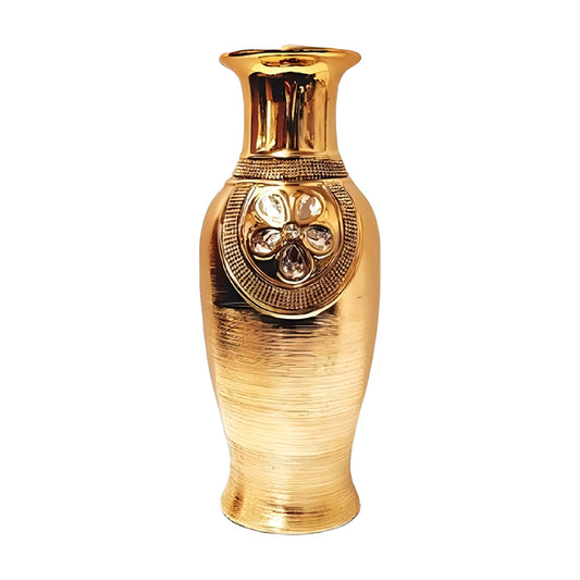 ICE Armor 16.5" H Golden Color Elegant Floral-Embellished Decorative Ceramic Vase Stylish Home and Office Decor Luxury Ornament Great Gift for Home Lovers