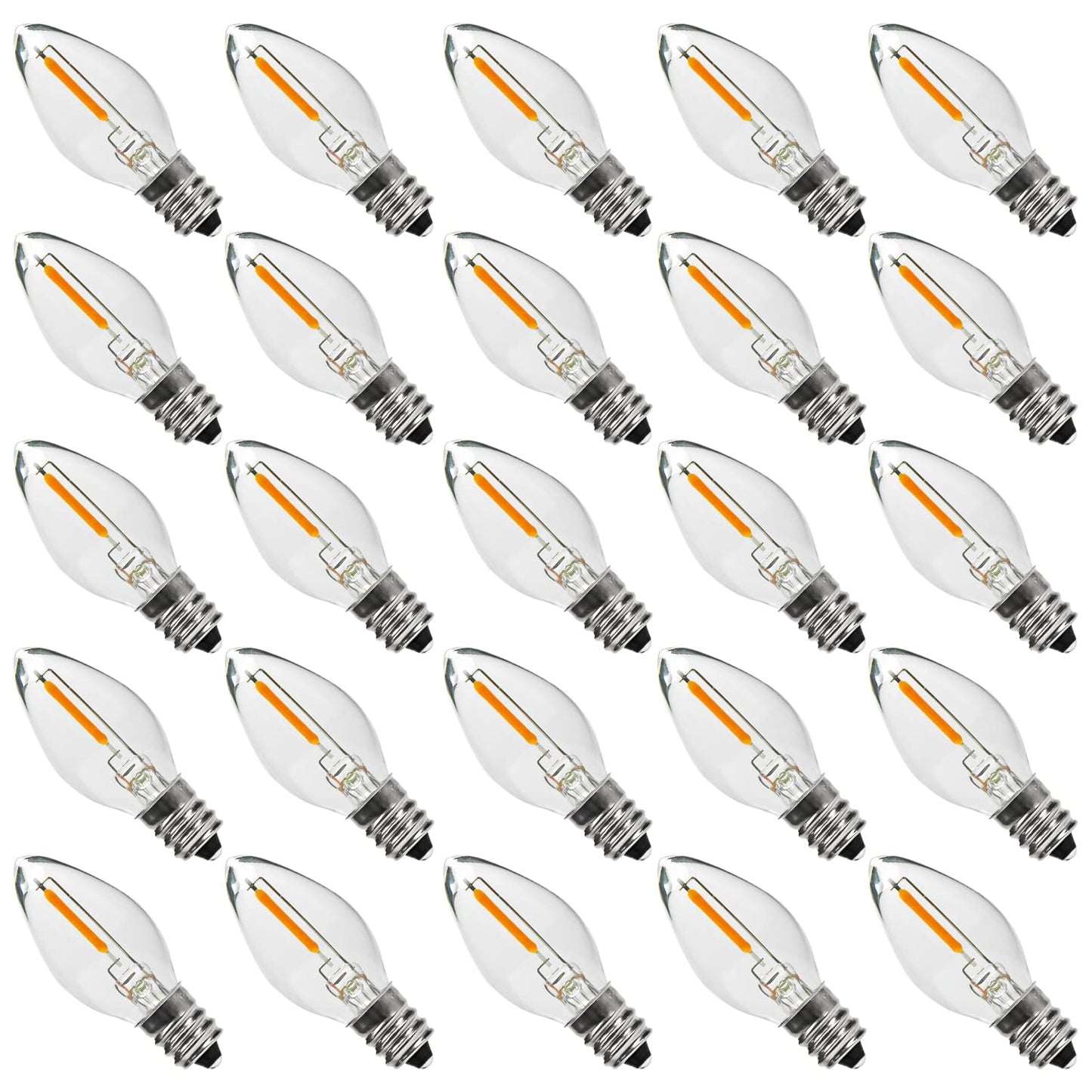 Austin Coast 25PACK LED Night Light Bulbs, C7 Candelabra LED Light Bulbs, E12 Chandelier Base, 0.6W Equivalent to 7W, Warm White 2200K, 50LM, Shatterproof & Waterproof Clear ‎Plastic
