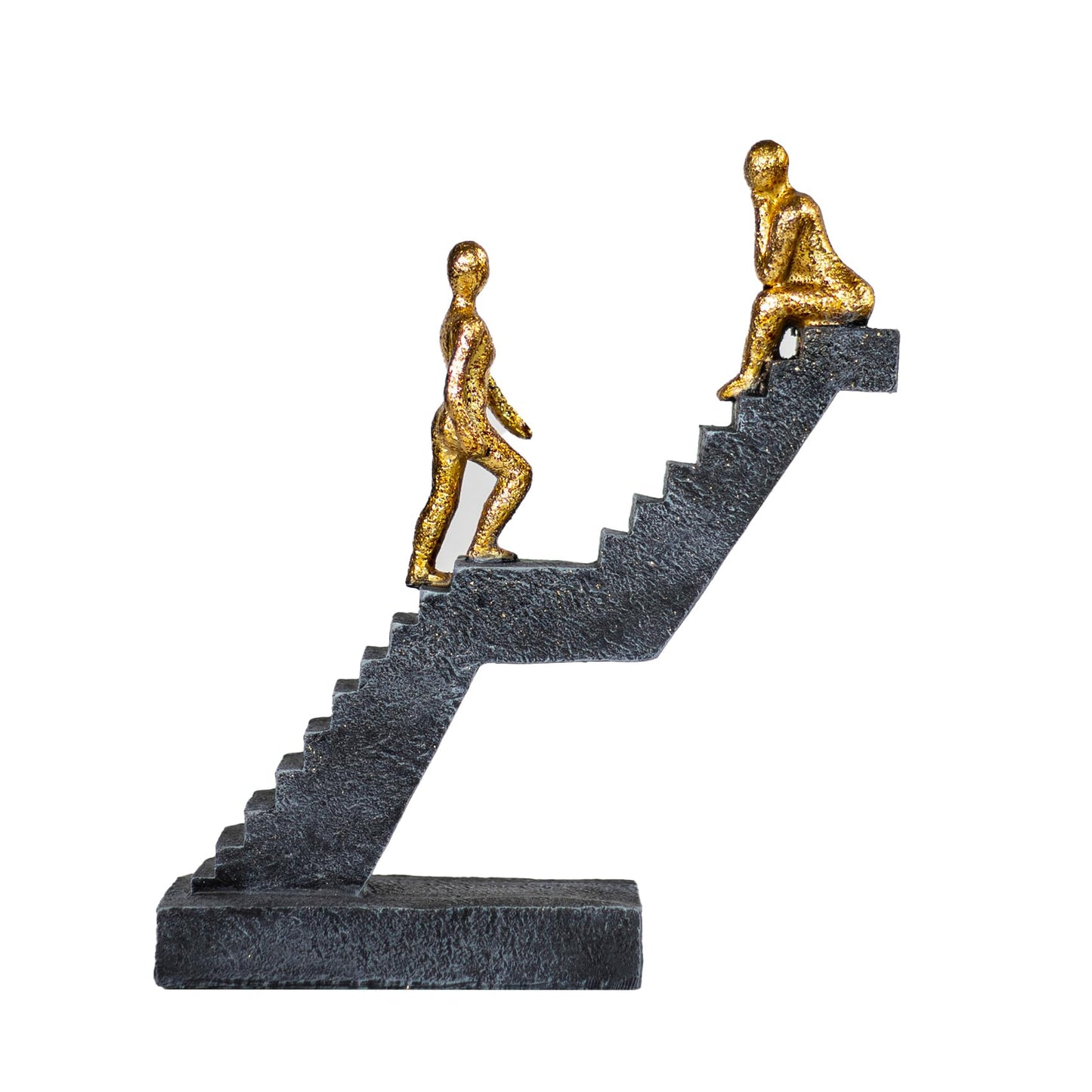 Hebdids Modern Staircase Sculpture, Gold Figures on Black Steps, 8.66 x 7.09 x 2.56 inches, Contemporary Art Decor