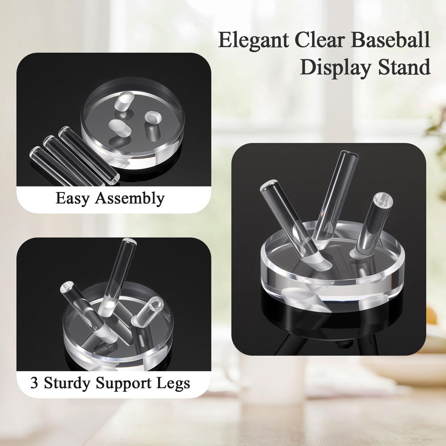 GUSHBIN 2 Packs Acrylic Softball Display Pedestal Sphere Stand with Round Holder for Baseball Tennis Golf Clear Rock Holder for Fossil Minerals, 2.4 Inch x 1.9 Inch