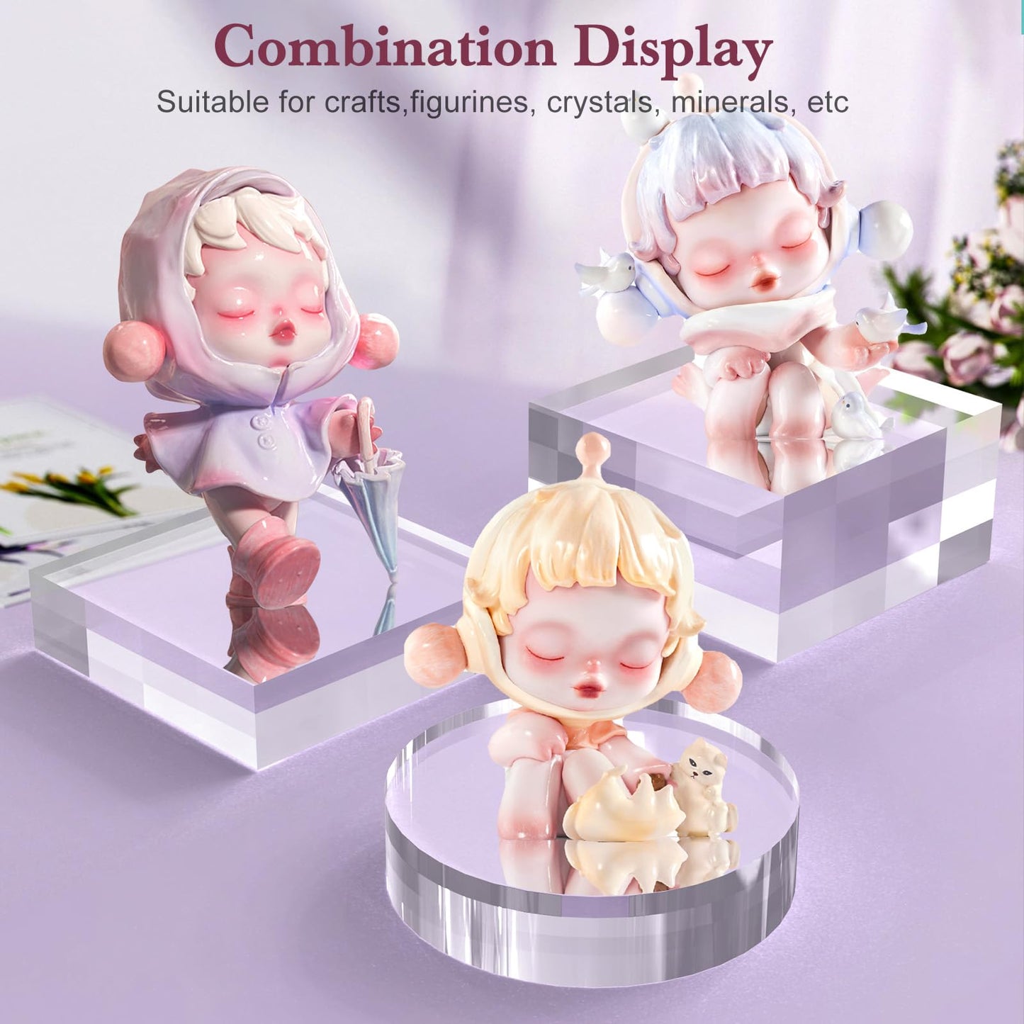 SAMYUCHO Acrylic Base Stand 4 Pieces Acrylic Blocks for Display 4 X 4 X 1 Inch Clear Polished Block Square Cube Riser Display Pedestal Stands for Jewelry Perfume Ring Collection Props Cake