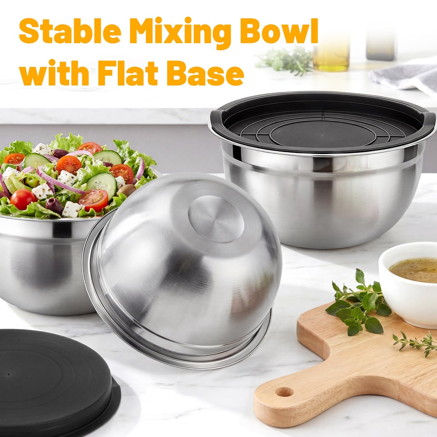 Beasea Mixing Bowls with Lids Set of 3, 1.5 QT Stackable Stainless Steel Mixing Bowls with Black Lids for Baking, Metal Nesting Bowl for Kitchen, Meal Prepping, Cooking and Serving