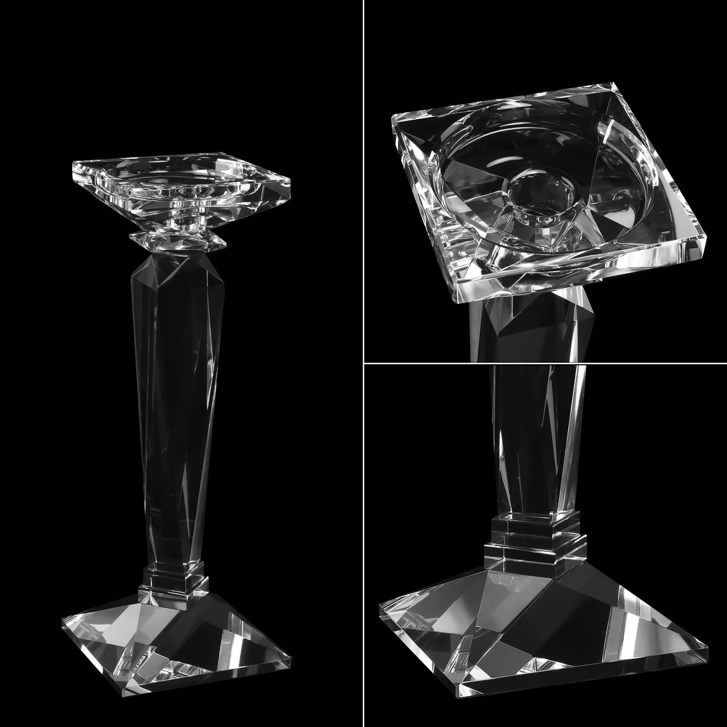 DONOUCLS 2-Pack Crystal Candlestick Holders, Clear Crystal Taper/Pillar Candles Holders,Table Centerpiece Home Decorative Candle Holders for Wedding, Dining, Party(10.6in Tall)