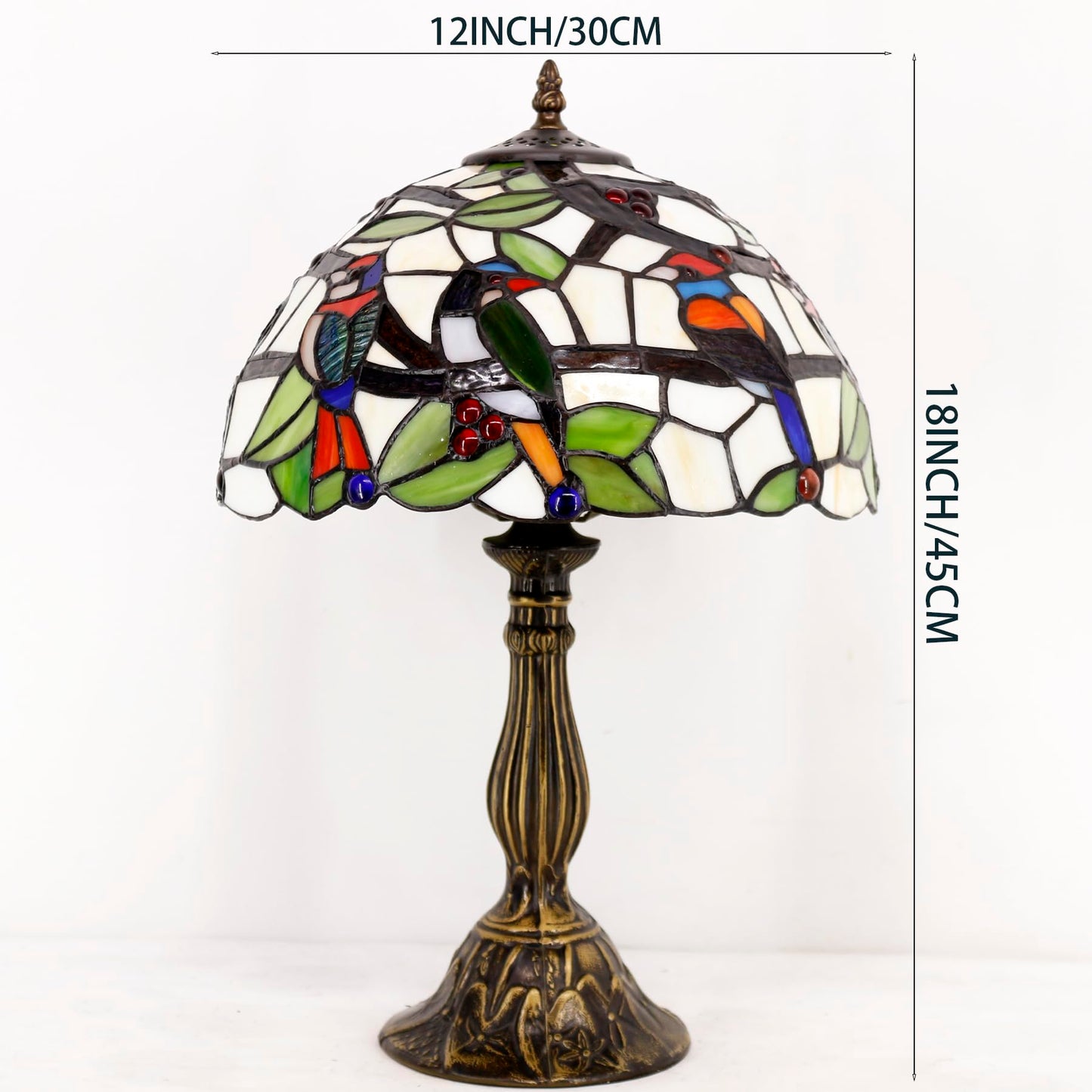 WERFACTORY Tiffany Table Lamp Mix Color Stained Glass Bedside Lamp 18 Inch