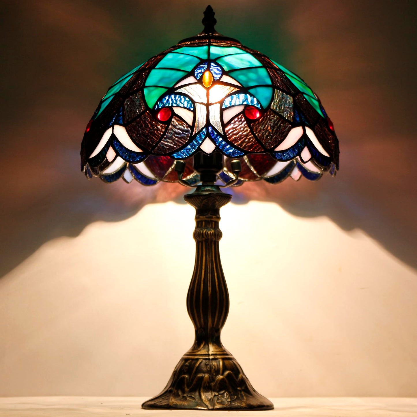 WERFACTORY Tiffany Style Lamp Green Liaison Stained Glass Table Lamp