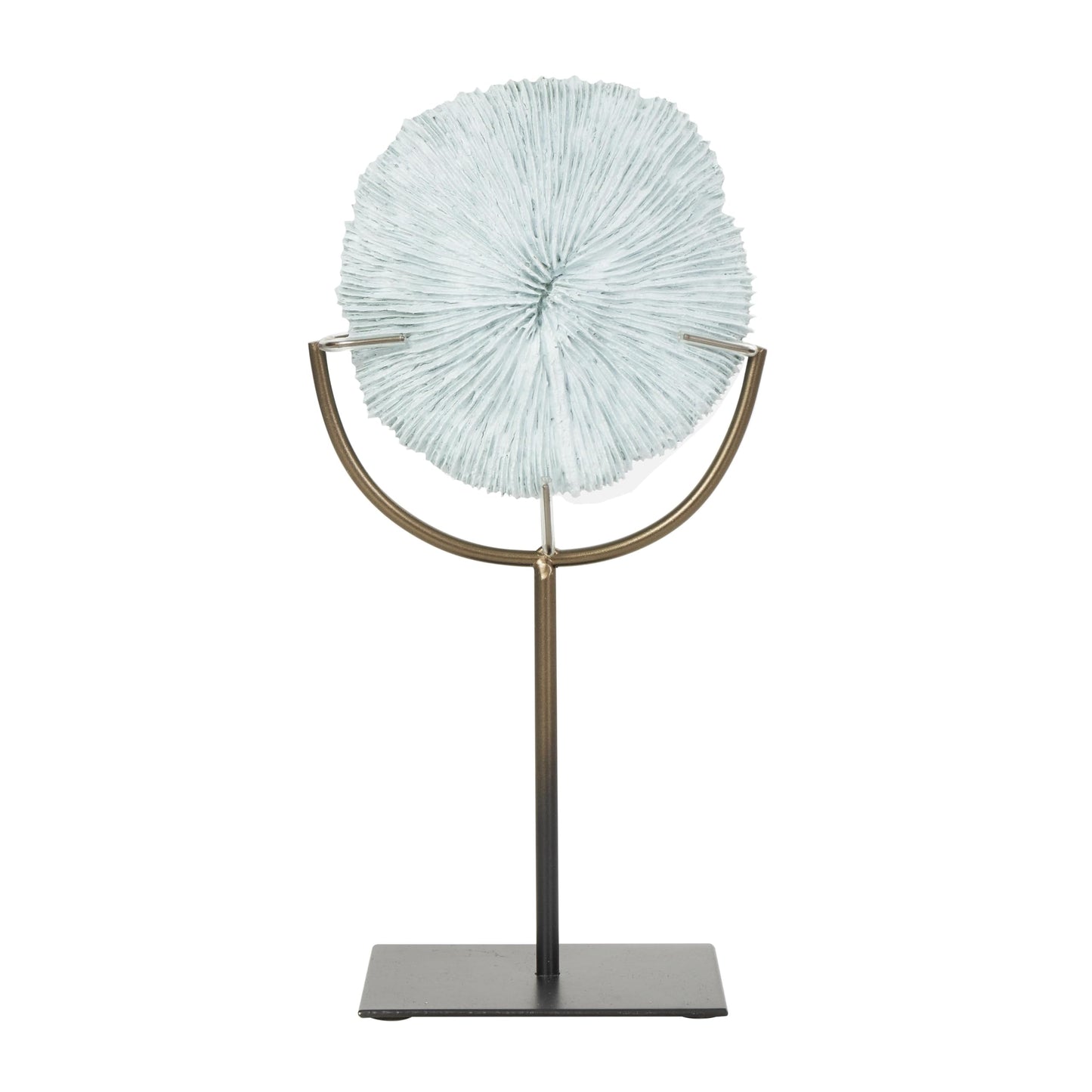 Deco 79 Polystone Coral Decorative Sculpture Textured Home Decor Statue with Bronze Stand, Accent Figurine 6" x 4" x 13", Light Blue
