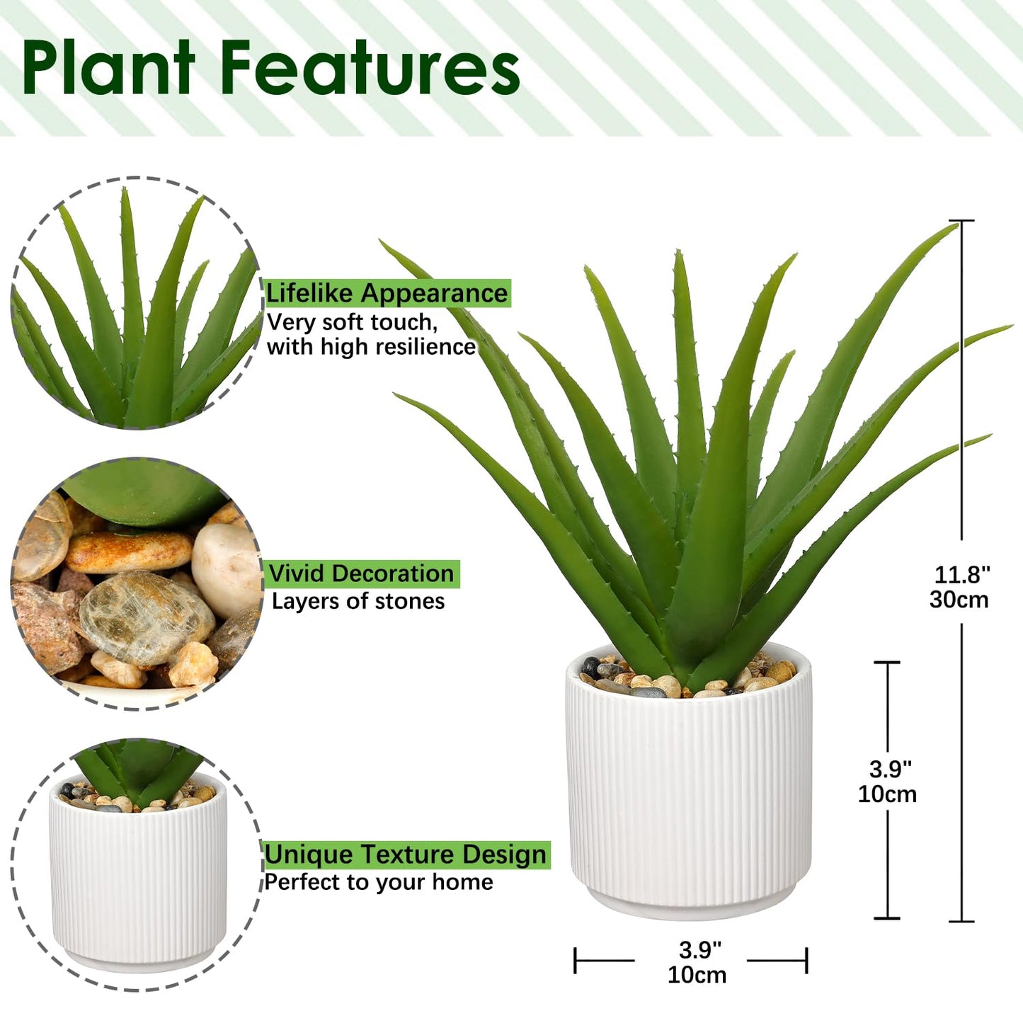 GnFlus Artificial Succulent Aloe Plants 12 Inch Faux Succulents with Ceramic Pot Fake Aloe Potted Plant for Home Indoor Bathroom Table Bedroom Shelf Office Decor