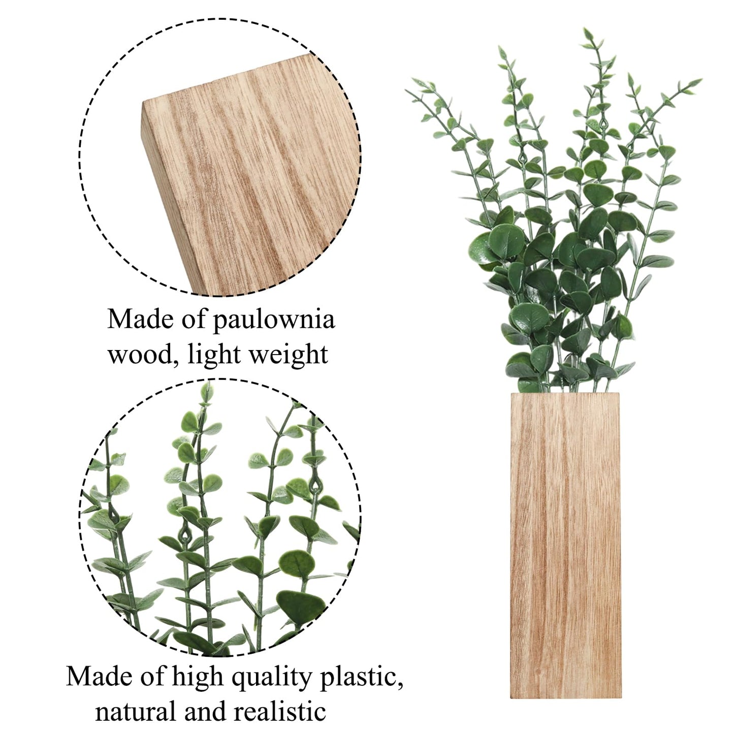 Wuyituart 2 Pack Wood Wall Planter Vase with Artificial Eucalyptus, Natural