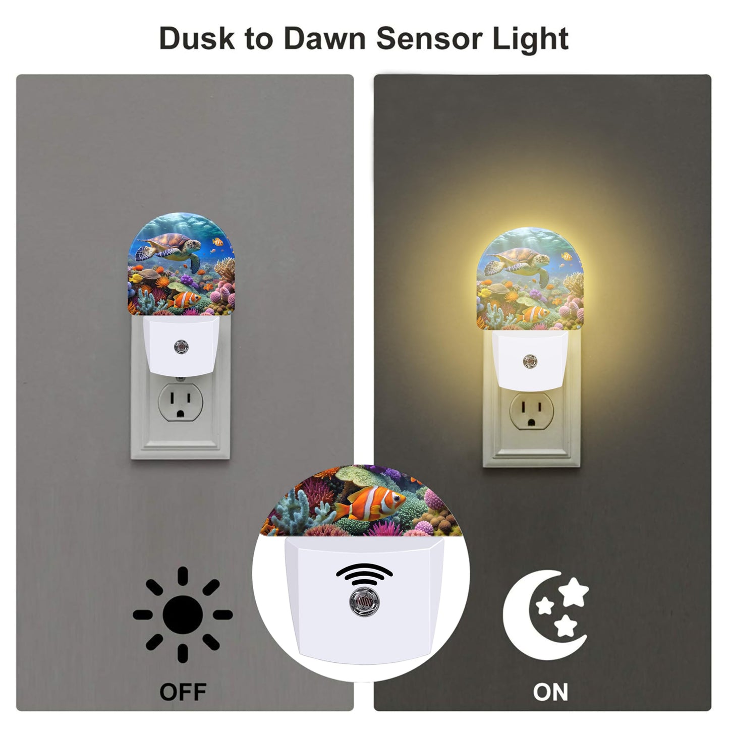 sndheke Sea Turtle in Coral Reefs Night Light, Underwater World Marine Fish Corals Dusk to Dawn Night Light Plug in,0.5w Energy Saving Sleep Friendly NightLight for Kids Boys Girls Home Decor