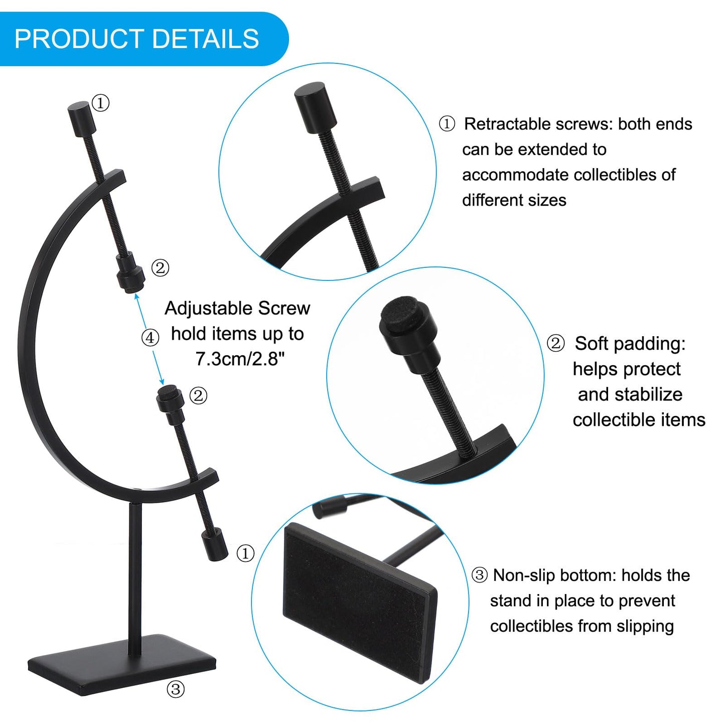 PATIKIL Metal Sphere Display Stand, Hold Up to 2.8" Crystal Sphere Holder Caliper Stand for Displaying Globes Minerals Decorations Souvenirs Ornament, Black