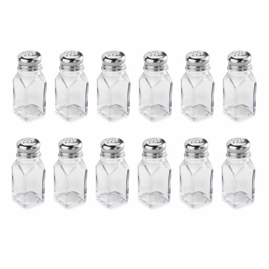 New Star Foodservice 22100 Glass Salt and Pepper Shaker with Stainless Steel Mushroom Top, Square, 2-Ounce, Set of 12
