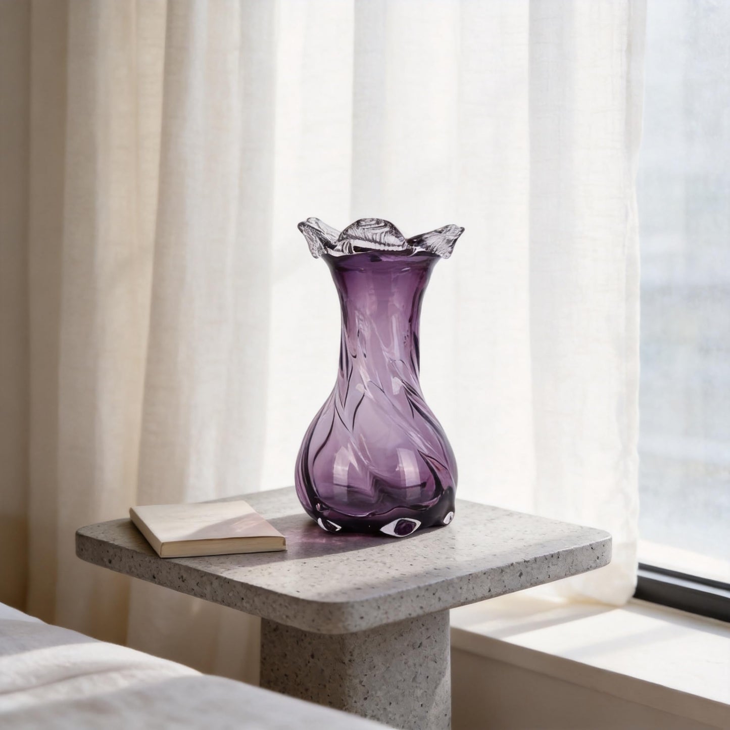 Hand Blown Glass vase, Modern Art Decorative vase, Purple Glass vase Suitable for Decorating Living Room Dining Table Centers, TV cabinets, Offices, and entryway Side Tables.