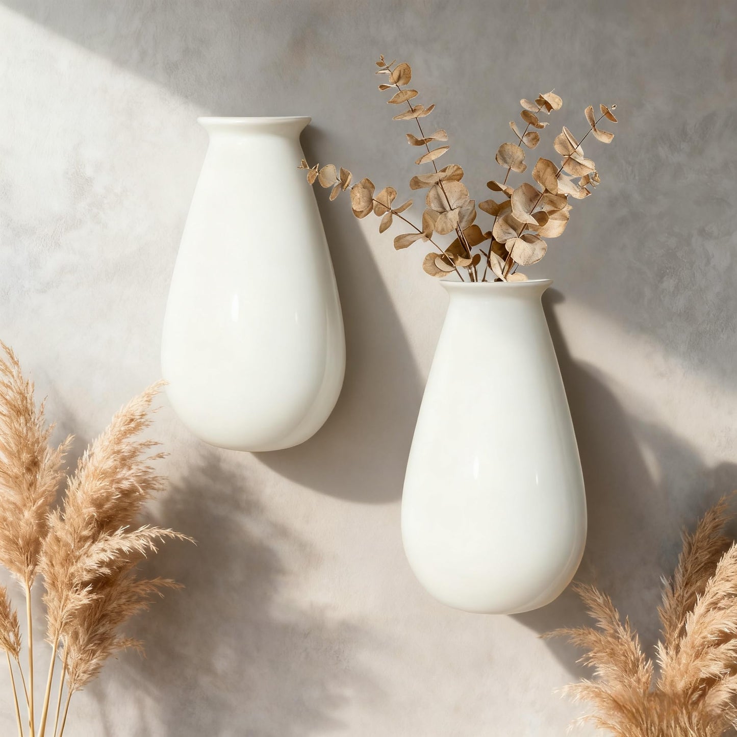 Wall Hanging Planters for Indoor Plants, Set of 2, Wall Mounted Vase for Home Decor, Modern White Wall Decor for Bathroom, Kitchen, Dining Room, Living Room