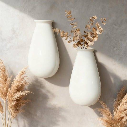 Wall Hanging Planters for Indoor Plants, Set of 2, Wall Mounted Vase for Home Decor, Modern White Wall Decor for Bathroom, Kitchen, Dining Room, Living Room