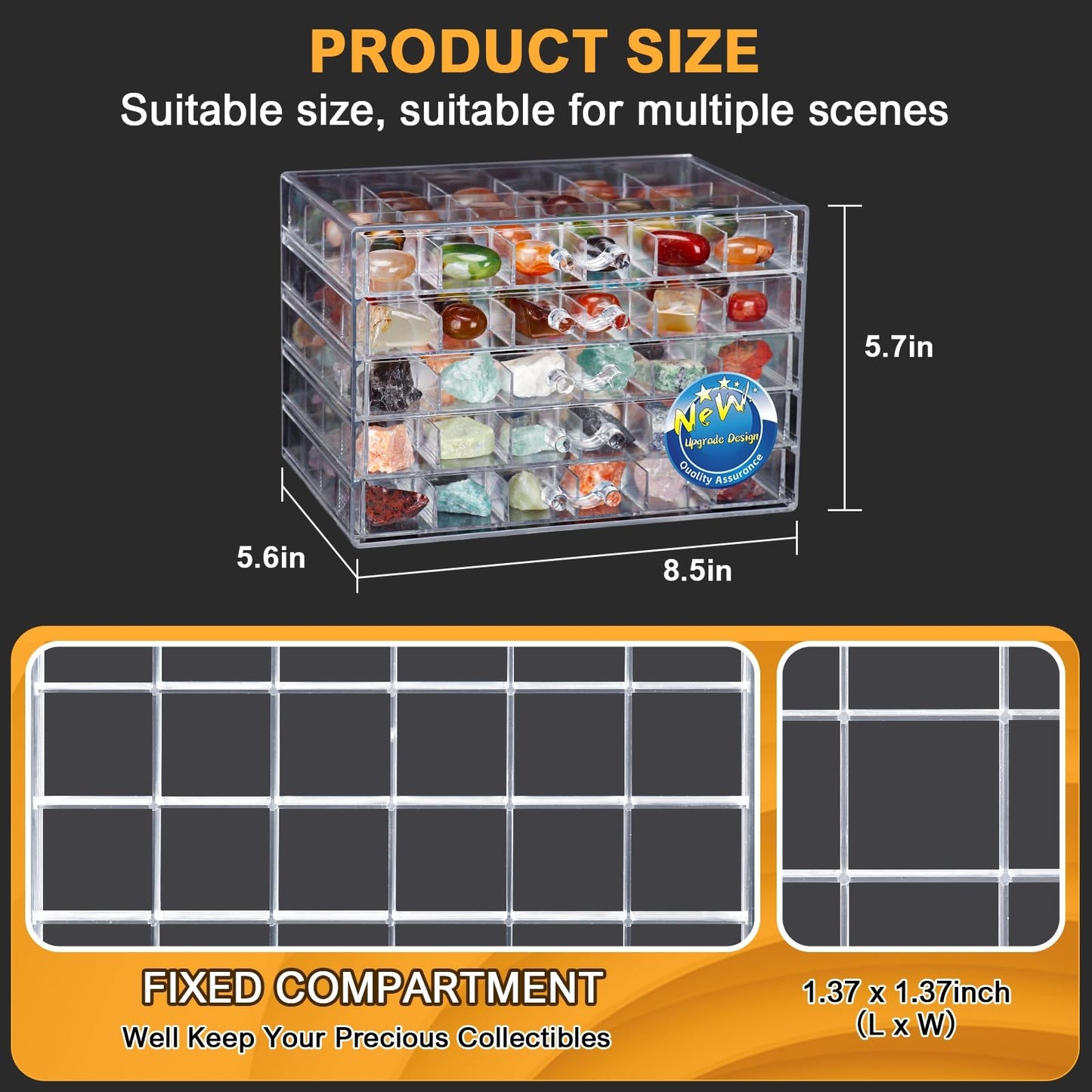 Crystal Rock Collection Display Case - Display Shelf for Collectibles - Rock Collections Box for Kids - Rock Collection Storage - Rock Collections Box for Kids 5 Layers
