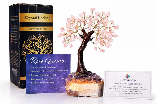 GEMSCITE Crystal Healing Gemstone Tree, Natural Stone Base, Home Decor Handcrafted Feng Shui Gemstone Bonsai for Energy & Protection (Pack of 1)