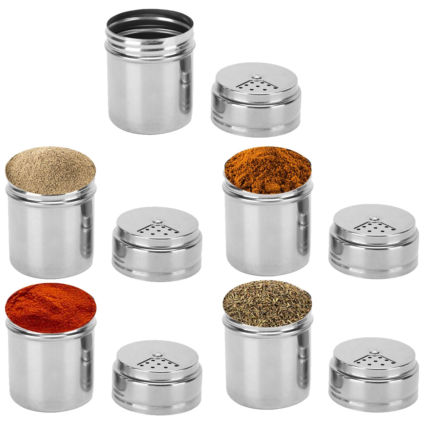 Stainless Steel Portable Seasoning Shaker Mini Salt Pepper Shaker with Sealed Leak proof Swivel Lid Ideal for Camping BBQ Kitchen Traveling with Salt Pepper Chili Sauce