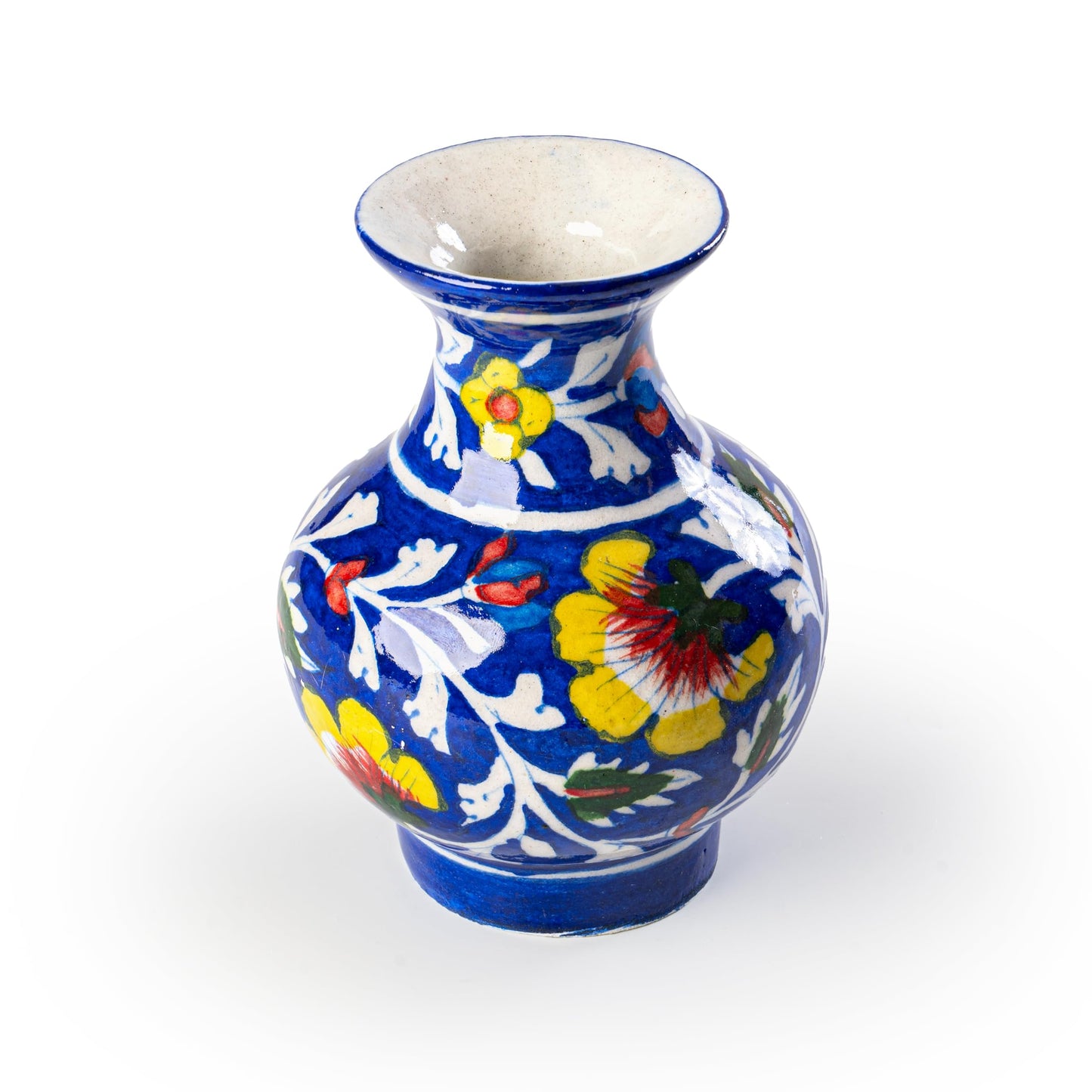 Ceramic Vase Handmade Ceramic Blue and White Designer Elegant Flower Pot with Floral Design for Living Room Bedroom Office and Gifting (Yellow Flower)