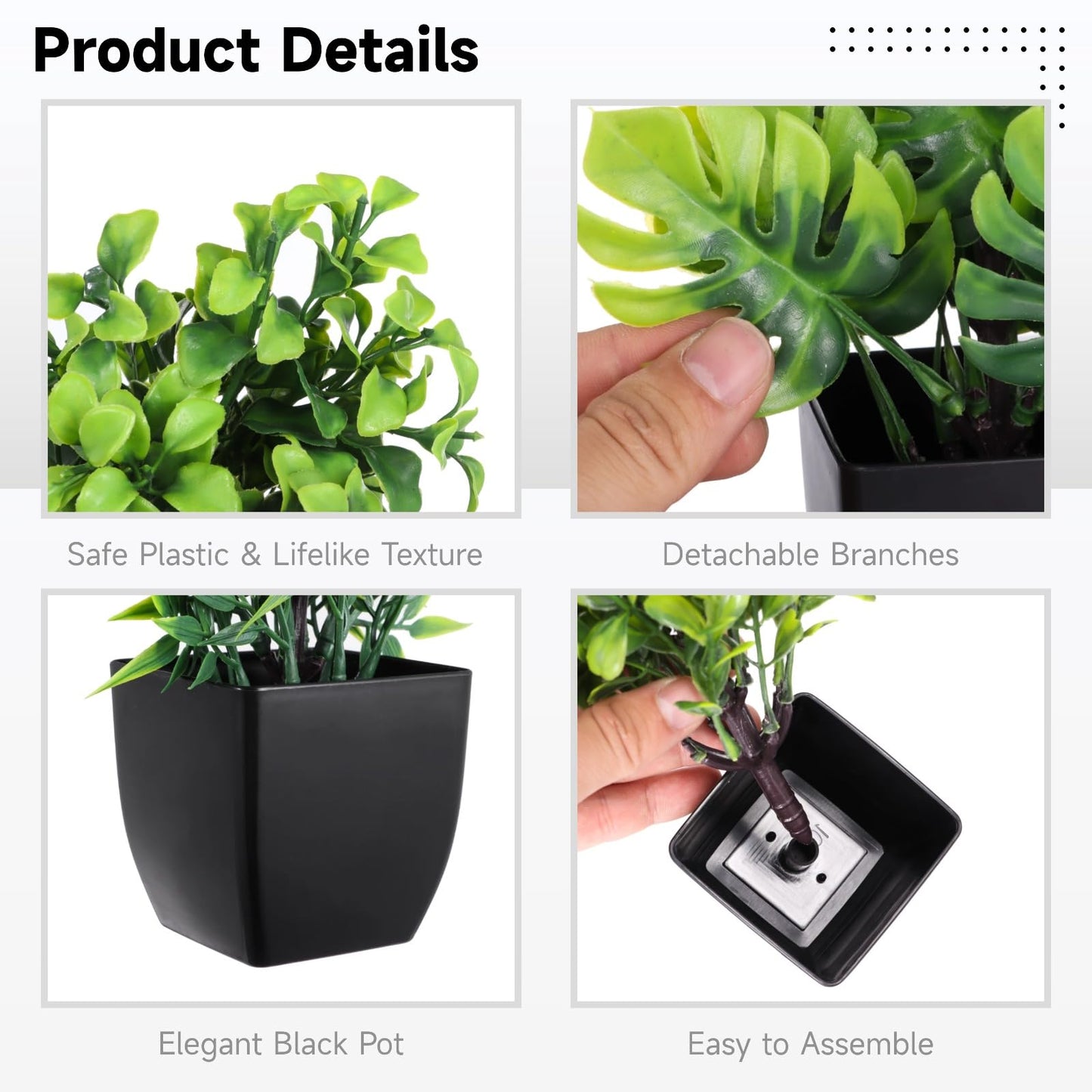 12 Pack Fake Plants in Black Pots, Mini Artificial Eucalyptus Potted Plants, Small Realistic Faux Greenery Fern Plants for Living Room, Bathroom, Office Table Decor