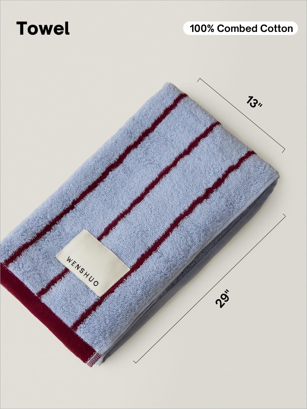WENSHUO Sea Salt Twilight-Pure Cotton Striped Hand Towel,100% Combed Cotton,Luxury Towel,Super Absorbent(Pack of 1) (29.53" L × 13.39" W)