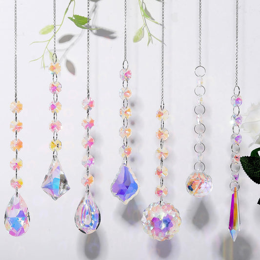 7 Pcs AB Colored Chandelier Crystals Sun Catcher Prisms, Suncatchers for Windows Hanging, Rainbow Maker Pendants for Room Garden Home Decor, Gifts, Wedding Christmas