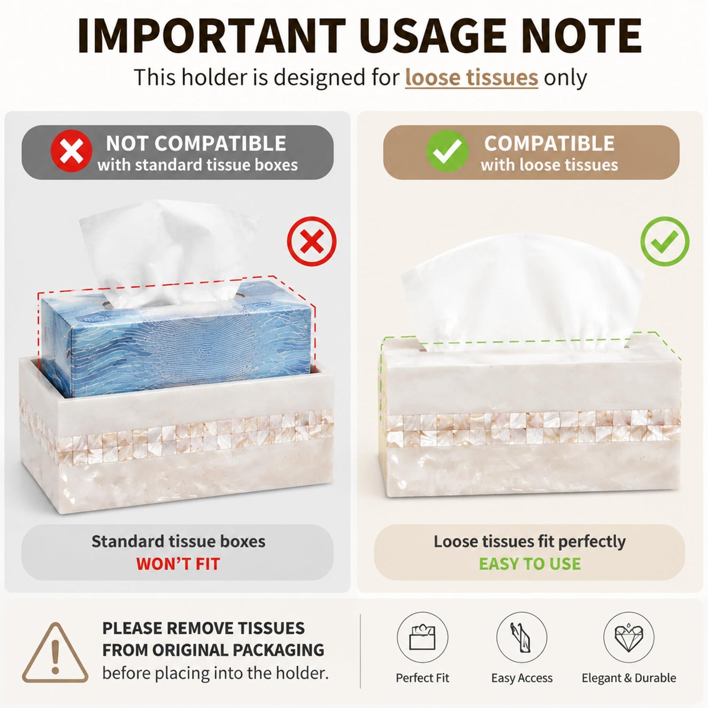 Luxury Tissue Box Cover, Tissue Box Holder,Tissue Holder for Bathroom,Marble Tissue Box Decorative,Set-Rectangular Hand-Polished with Gold Mother-of-Pearl Shells，Villa Gift, Bathroom Accessory Set