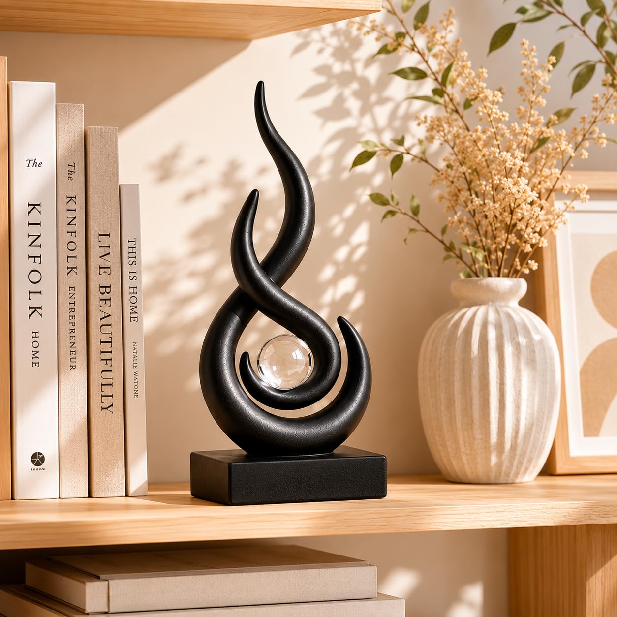 ClookRack Modern Abstract Sculpture Decor, Black Resin Art Statue