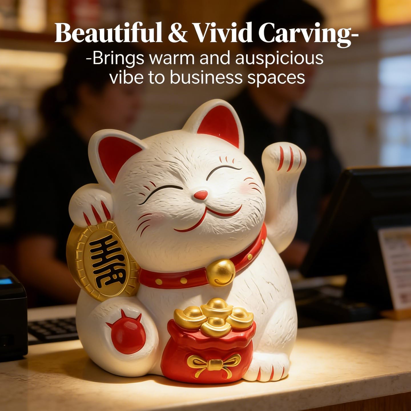 ZJchao Lucky Cat Waving Arm, 5.5in Vivid and Lovely Chinese Cat, Statue Decorations for Decorating Front Desk, Car, Business Openings (MLY11020-1 White)
