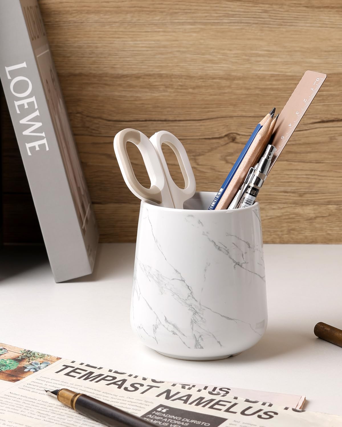 BosilunLife Bathroom Toothbrush Holder - Ceramic Toothbrush Cup Holder 13Oz Marble Toothbrush Holder for Bathroom Toothbrush and Toothpaste Holder for Bathroom Vanity Countertop, Ideal for Home, Hotel