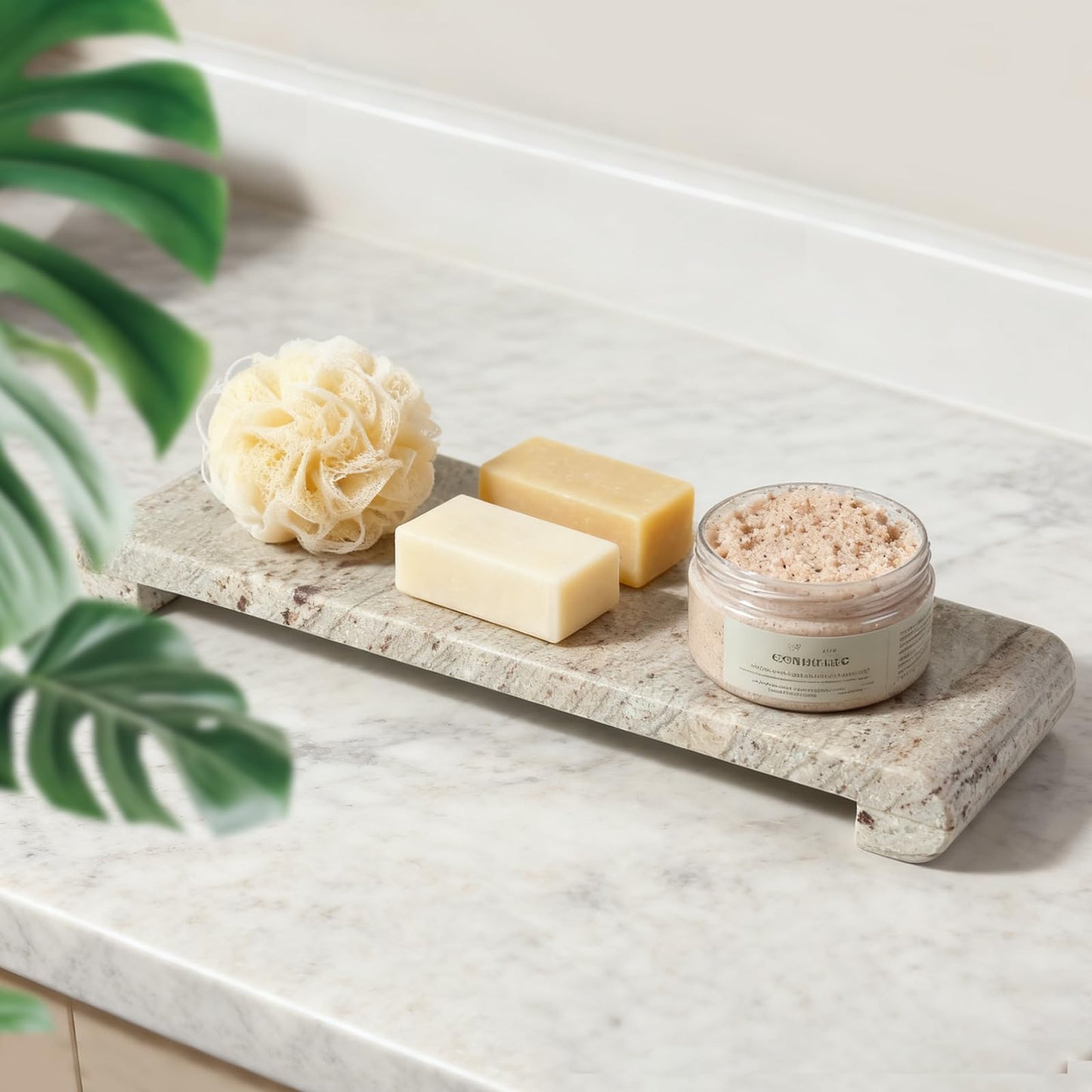 Erongoo Marble Tray Pedestal Stand, 16"x4" Marble Vanity Tray with Feet for Bathroom Counter, Rectangular Marble Riser for Kitchen Sink, Soap Dispenser Perfume Jewelry Stone Organizer (River White)