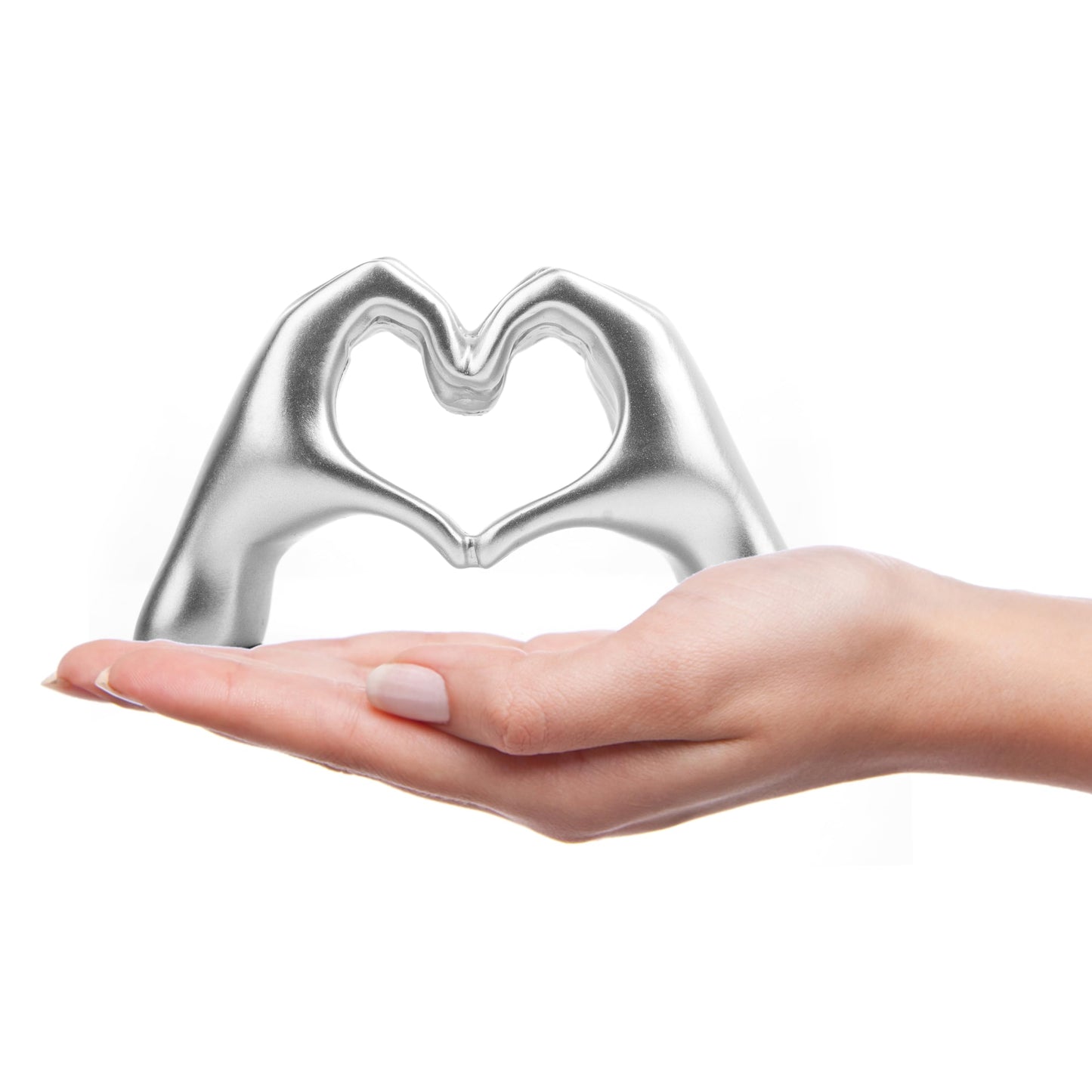 Small Heart Hands Sculpture Decor for Living Room Bedroom Bookshelf Coffe Table and Office Display, Love Finger Statue Modern Aesthetic Home Decor, Unique Gift for Wedding Christmas Birthday (Silver)