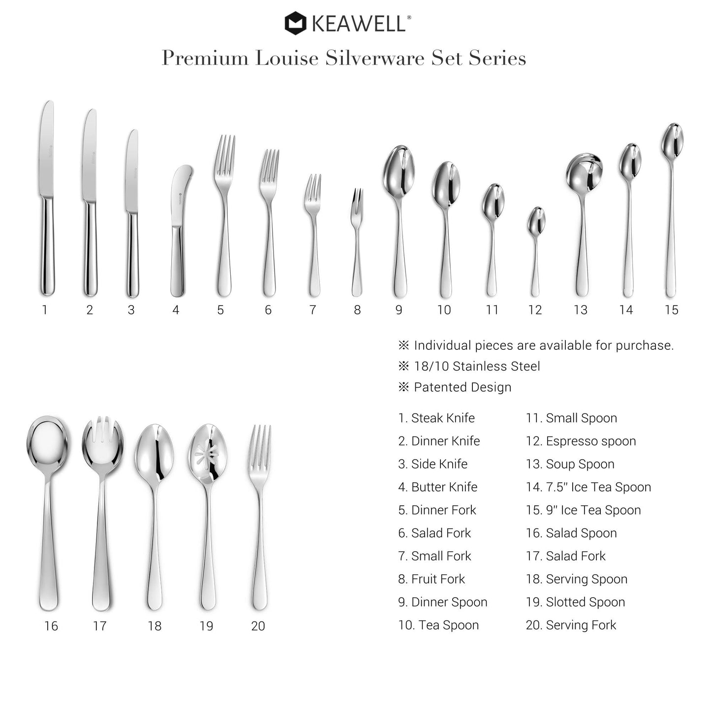KEAWELL Premium Louise Spoons Set, Set of 4, 18/10 Stainless Steel, Exceptional mirror finish, Dishwasher Safe (5.6" Small Spoon)