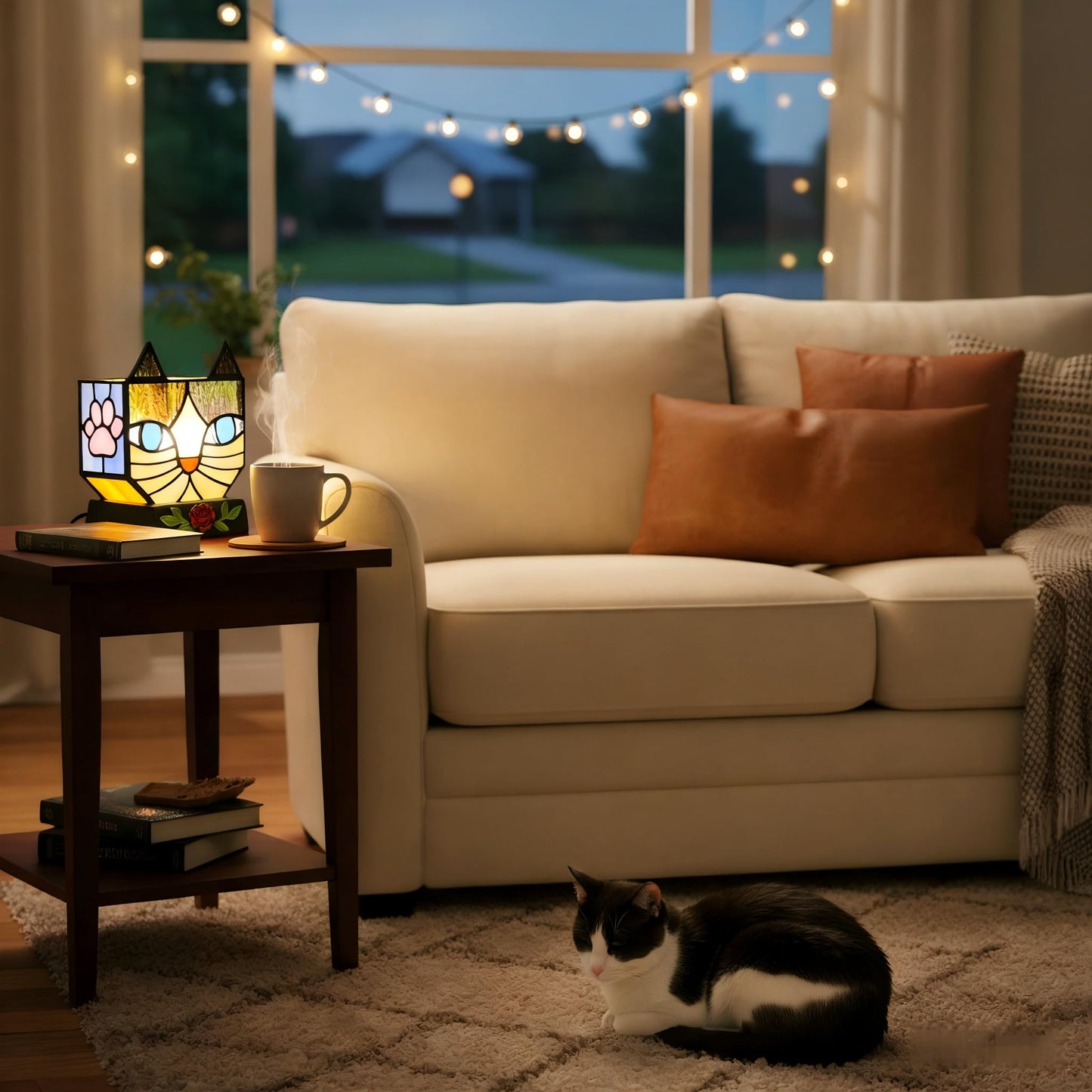 Entlityful Stained Glass Cat Lamp, Tiffany Style Table Lamp with 24H Cycle Timer, Small Table Lamp with Dimmable Timing Function, Cat Gifts for Women,Cat Lovers,Cat Remembrance Gifts