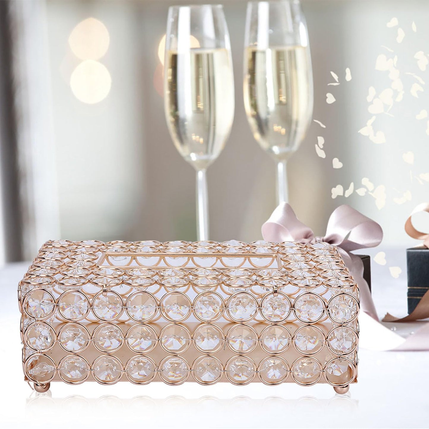 Decorative Rectangular Crystal Tissue Box Cover, Rectangular Napkin Facial Tissues Holder for Bathroom Bedroom Table Office Home Decor 8.7 * 2.9 * 4.7in (Gold)