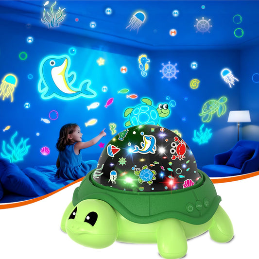 LMYCH Turtle Kids Night Light,Toys for Boys 3-8 Years Old Starry Sky Projector Light,360 Rotation,4 LED Bulbs,16 Light Colors Variable,USB Cable Powered,Ceiling Light for Kids Bedroom